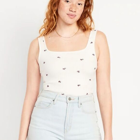 Old navy plus xxl size Ultra-Crop Rib-Knit Top White Floral Tank Top Womens plus - Picture 1 of 16
